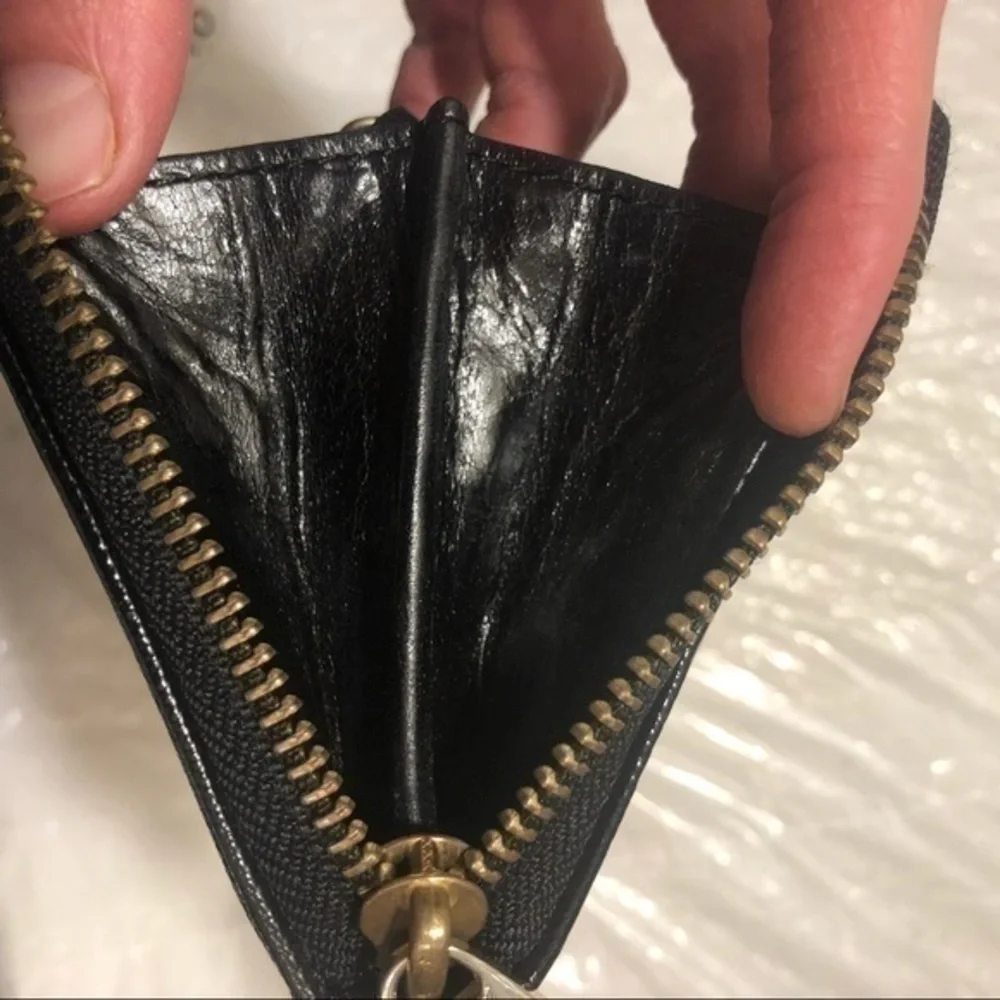 Badgley mischka black studded leather zipper clutch wallet